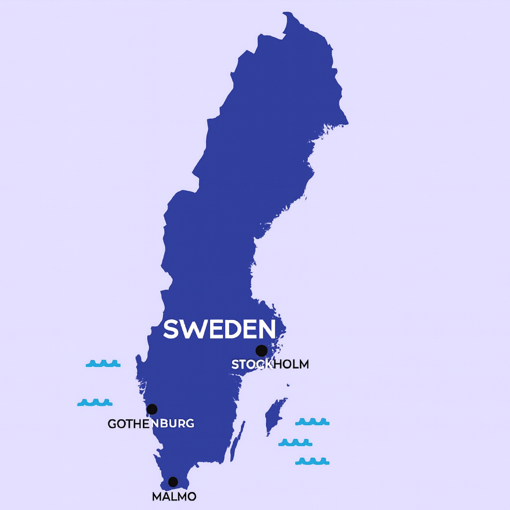 Illustrated map of Sweden showing Book My Ride marketplace coverage